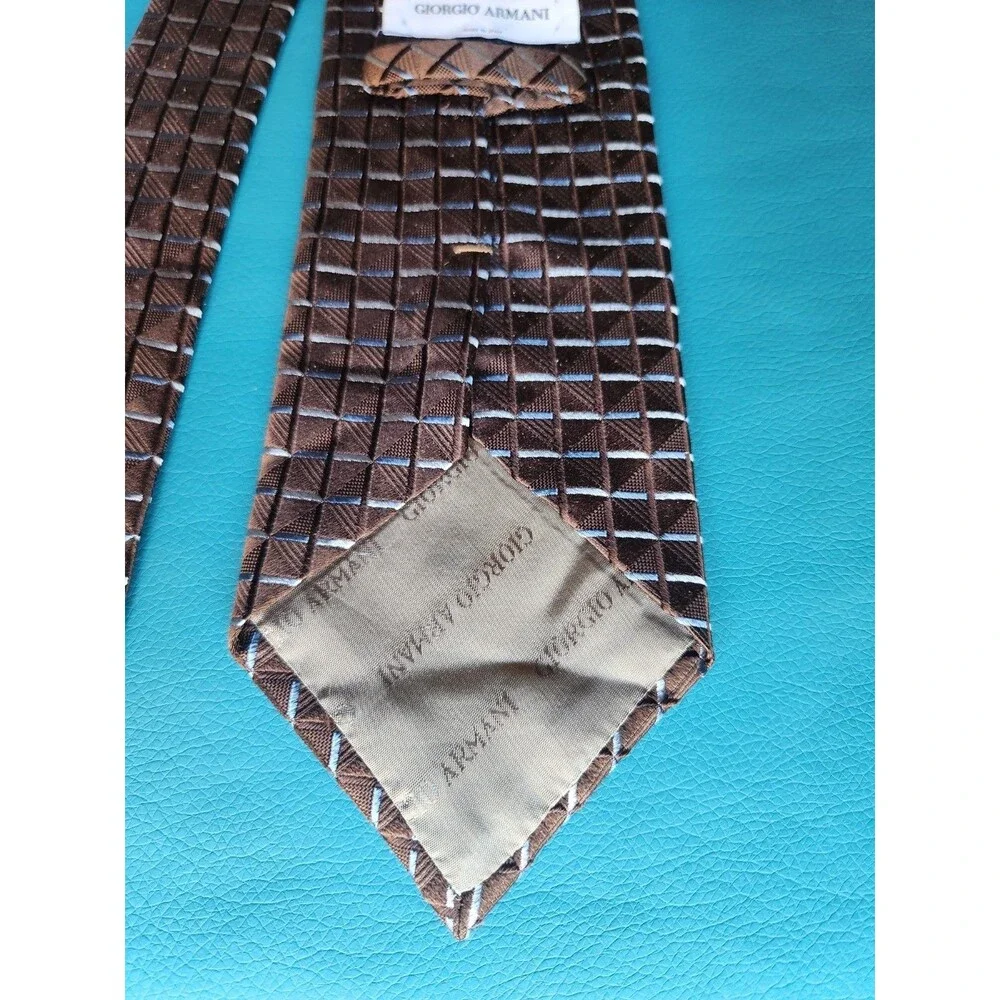 Giorgio Armani Men's Silk Necktie Italy Designer Geometric Brown